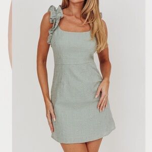 Annie Ruffle Shoulder Strap Super Mini Dress Olive